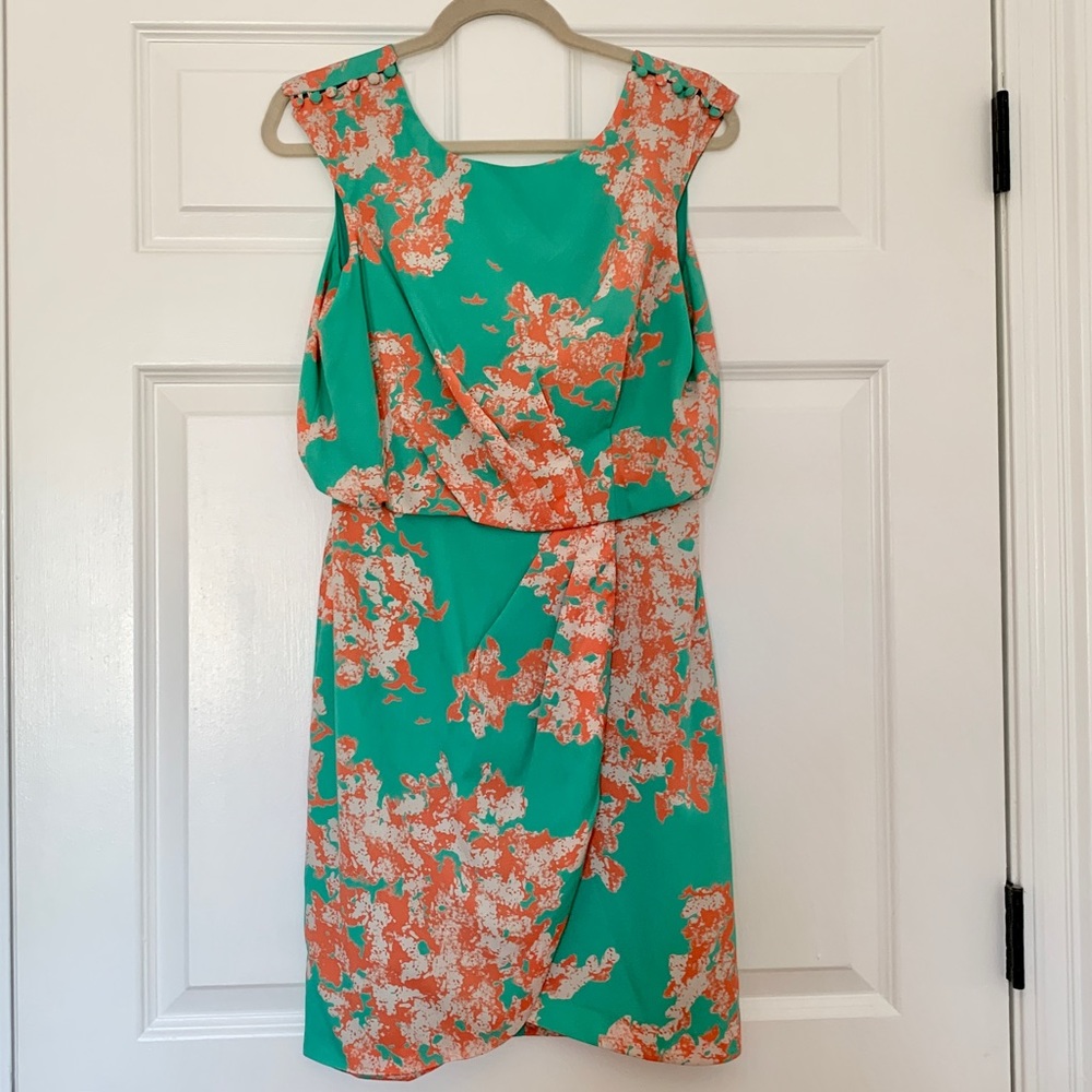 Jessica Simpson Short Floral Sleeveless Dress Teal and Orange, Size 6